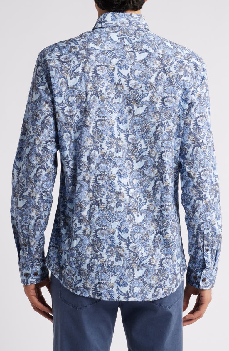 Brax Harold Paisley Hi Flex Stretch Cotton Button-Up Shirt, Alternate, color, Smoke Blue