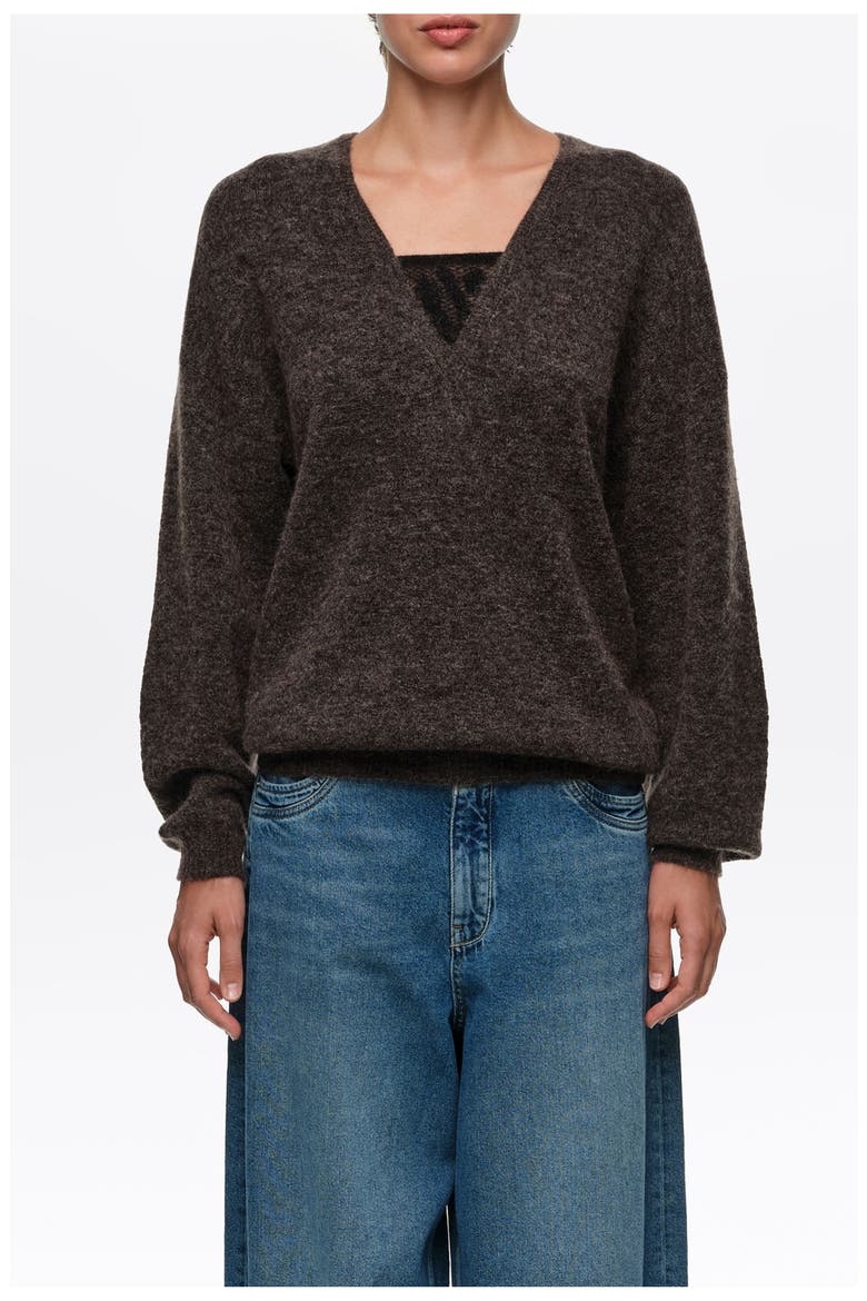 Mohair V-Neck Oversize Sweater, Main, color, DARK TAUPE