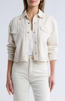Daniel Rainn Embroidered Eyelet Scallop Crop Denim Jacket