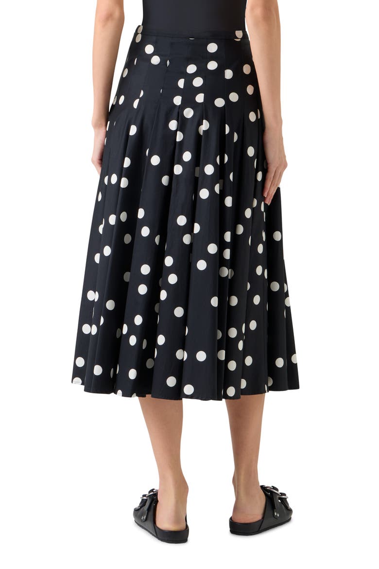 Pleated Polka Dot Cotton Sateen Midi Skirt, Alternate, color, BLACK-CREAM