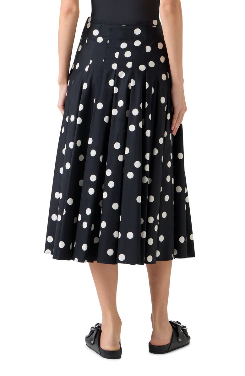 Akris punto Pleated Polka Dot Cotton Sateen Midi Skirt, Alternate, color, Black-Cream