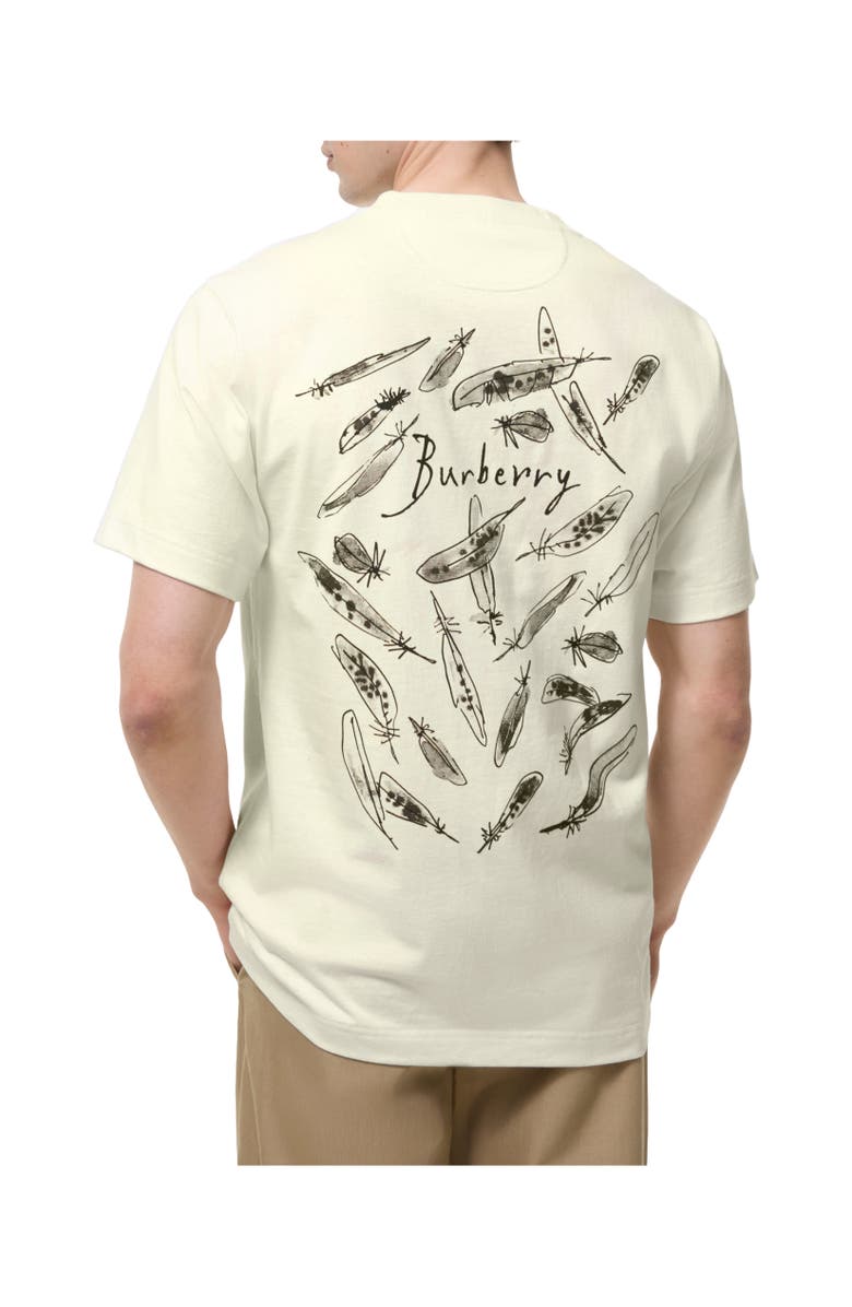 Burberry Feather Print Cotton T-shirt, Alternate, color, Chalk White