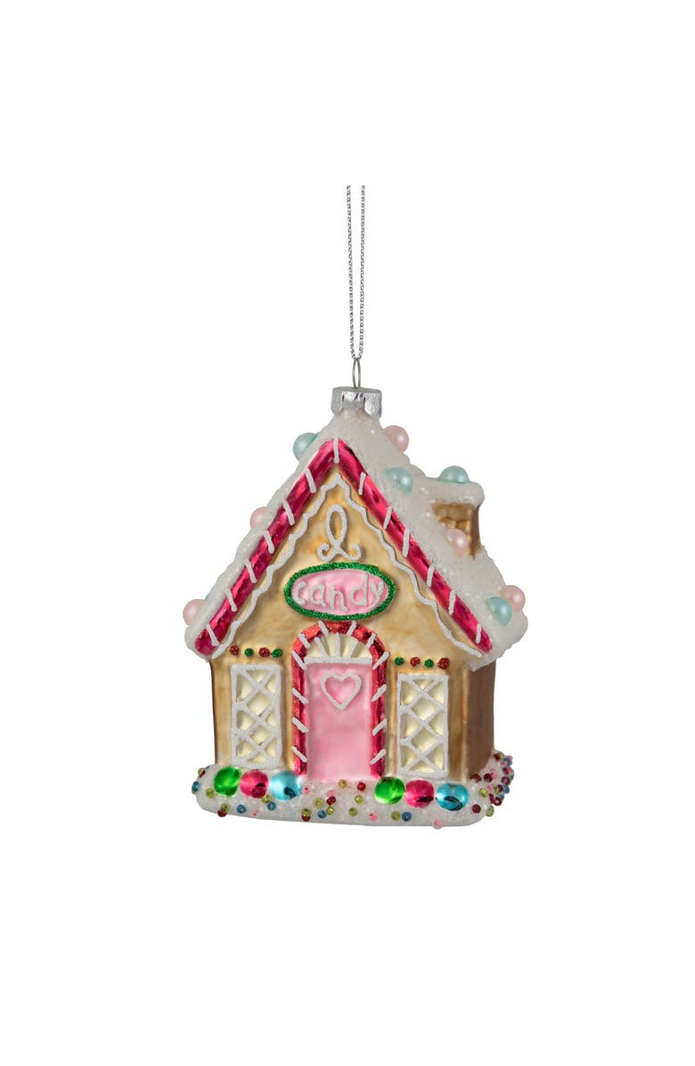 Northlight 4.5" Glittered Gingerbread House Glass Christmas Ornament, Main, color, 