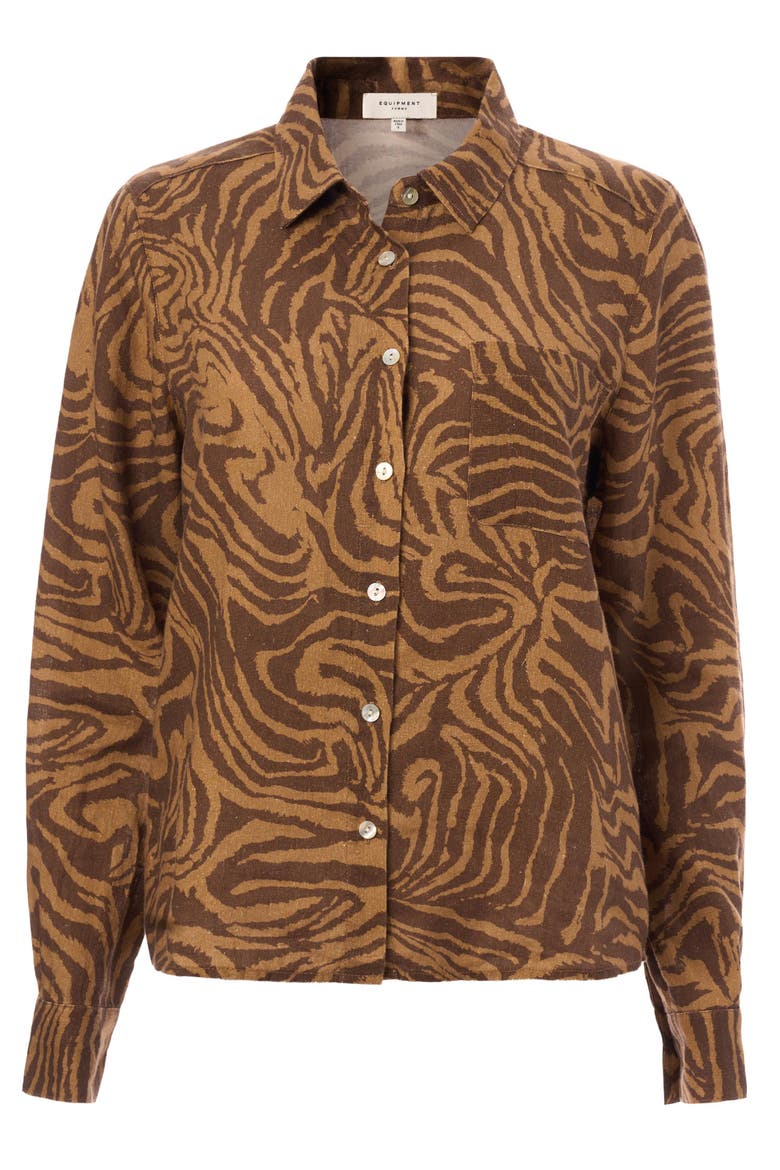 One Pocket Long Sleeve Linen Shirt, Alternate, color, Brown Zebra