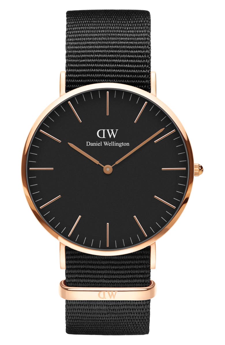 Daniel Wellington Classic Cornwall Fabric Strap Watch, 40mm, Main, color, 