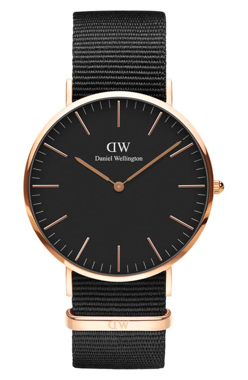 Daniel Wellington Classic Cornwall Fabric Strap Watch, 40mm in Black 