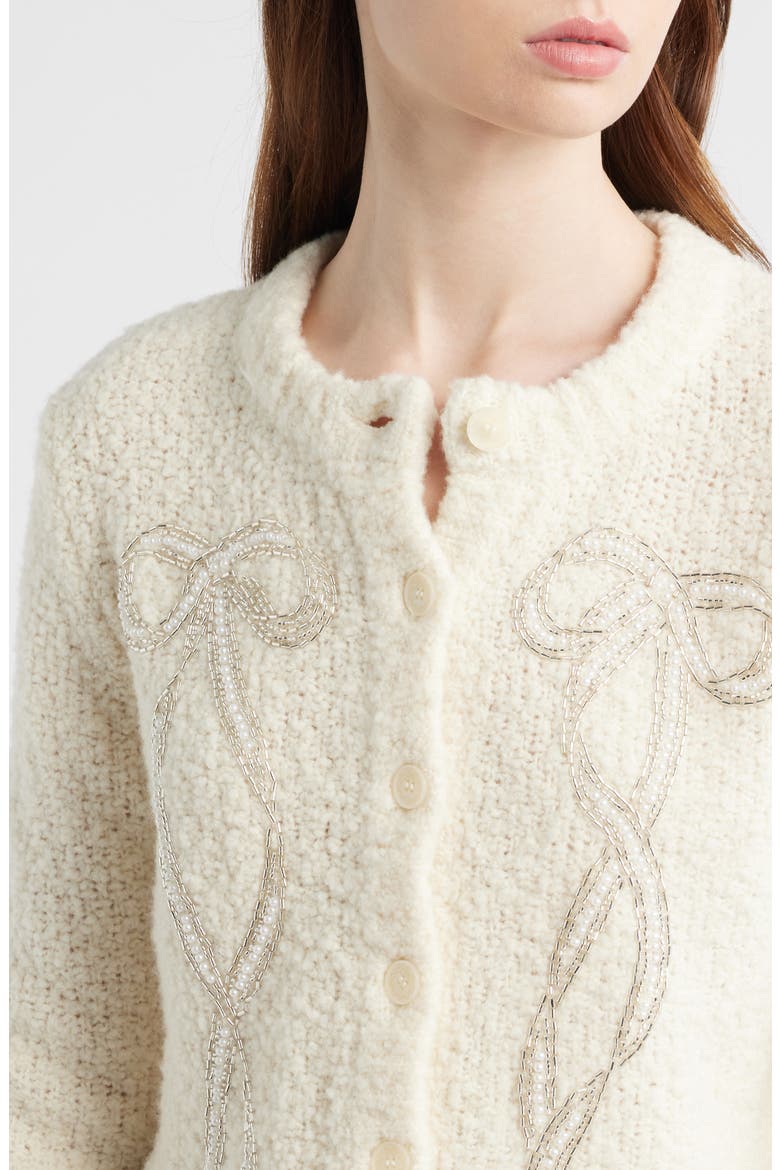 Leocadia Embellished Bow Wool Blend Cardigan, Alternate, color, IVORY