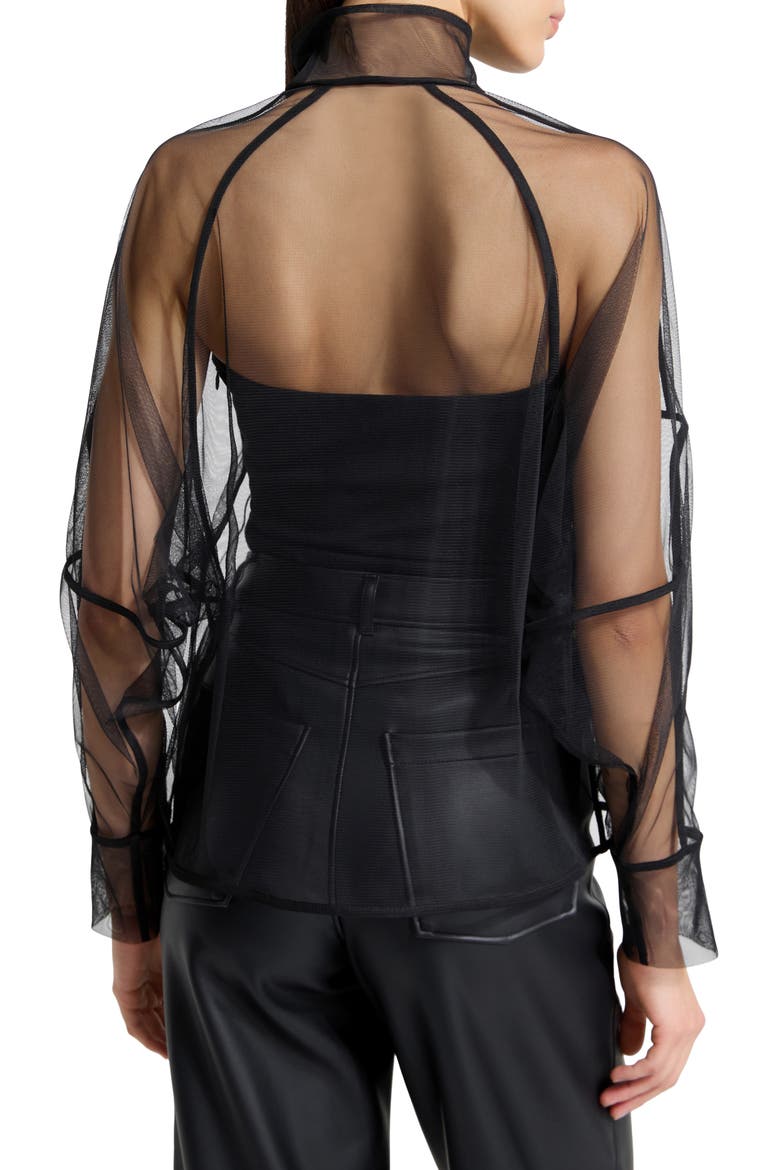 Lane Mesh Button-Up Shirt, Alternate, color, BLACK