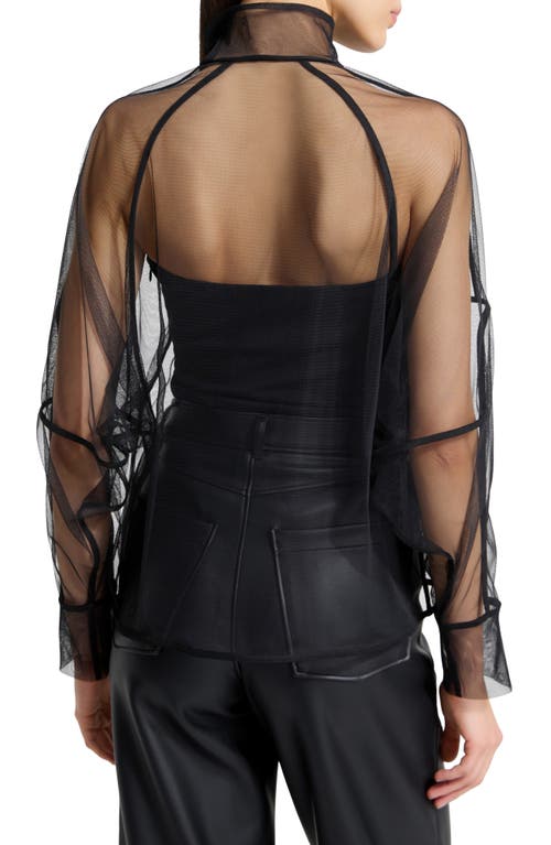 Marcella Lane Mesh Button-up Shirt In Black