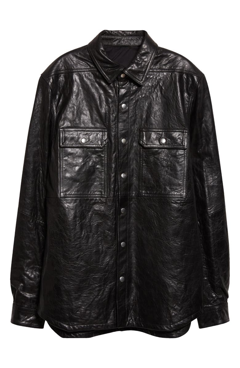 Rick Owens Pelle Leather Shirt Jacket, Main, color, Black