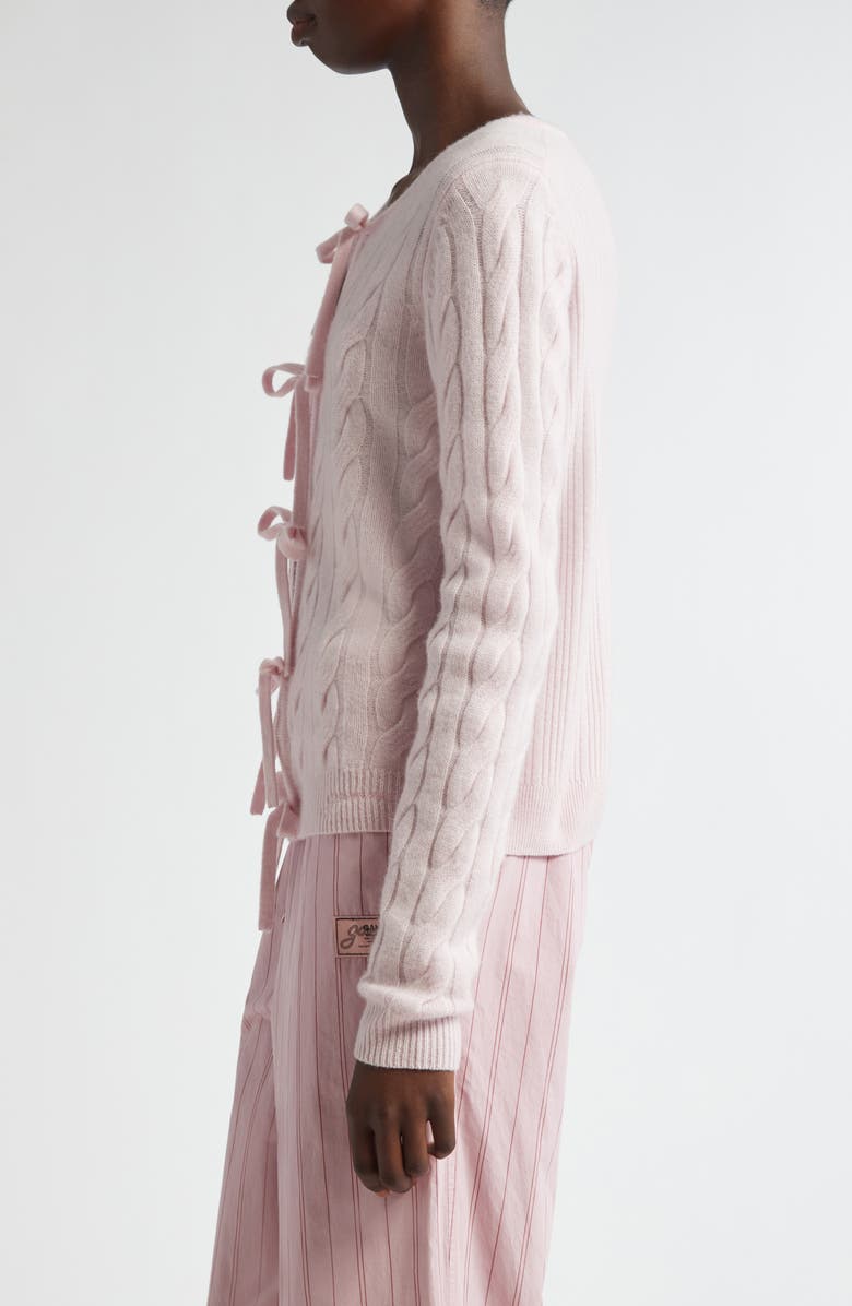 Ganni Front Tie Merino Wool & Cashmere Cable Cardigan, Alternate, color,
