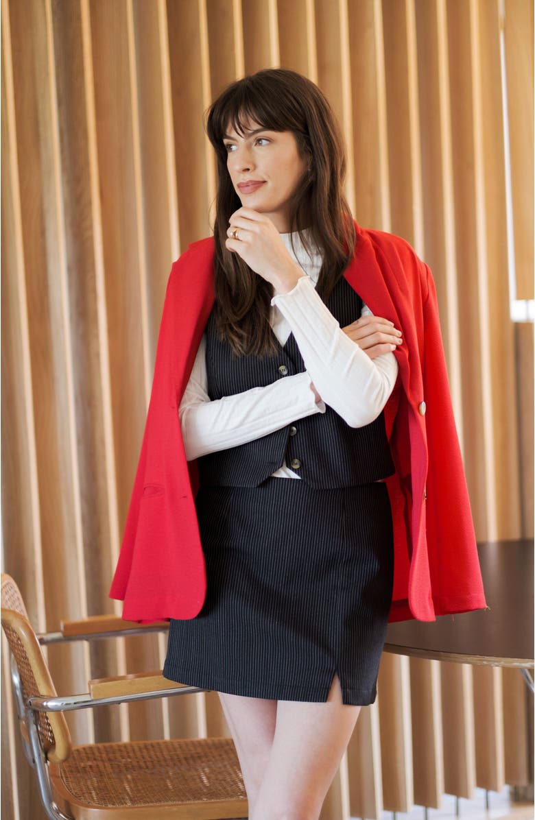 Whimsy + Row Parker Skirt, Alternate, color, Black Pinstripe