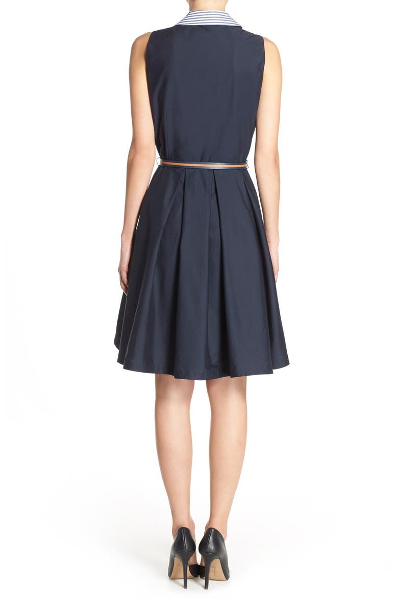 Collared Poplin Fit & Flare Shirtdress, Alternate, color, NAVY