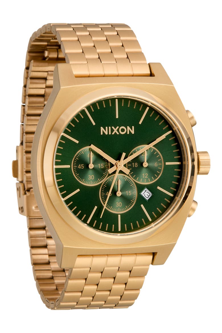 Time Teller Chronograph Bracelet Watch, 40mm, Alternate, color, GOLD / GREEN SUNRAY