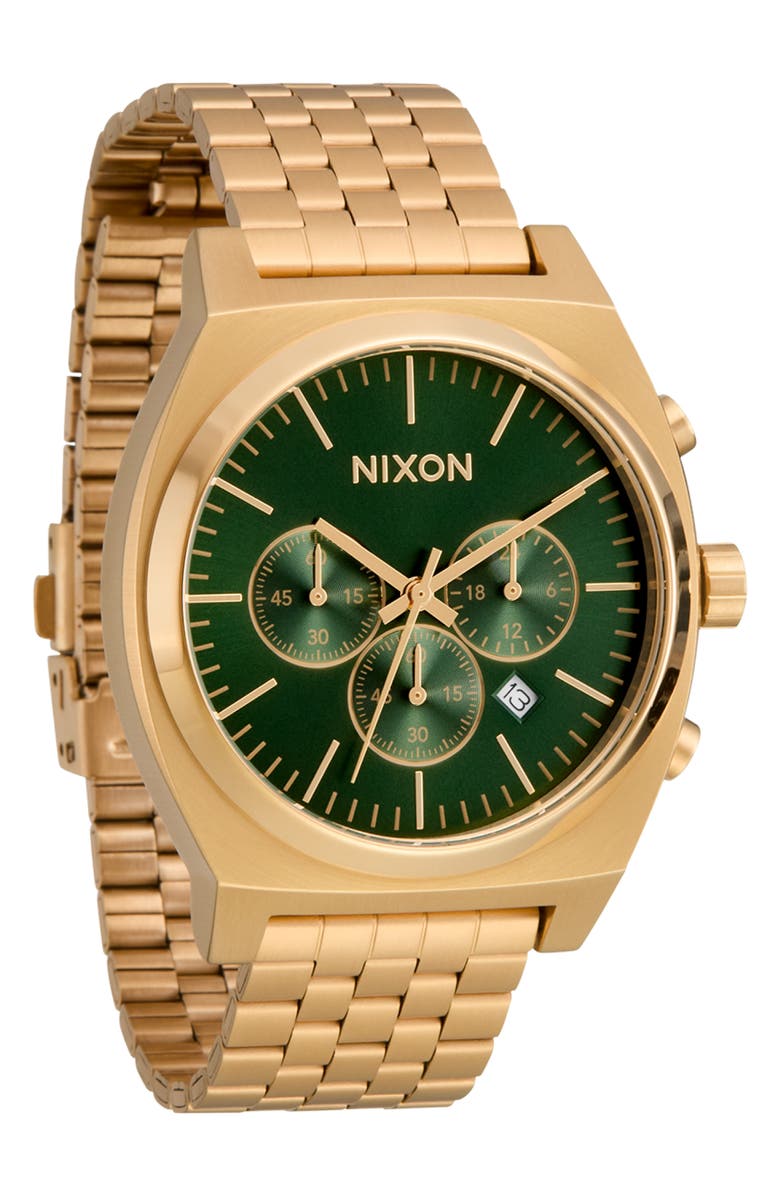 Nixon Time Teller Chronograph Bracelet Watch, 40mm, Alternate, color, Gold / Green Sunray