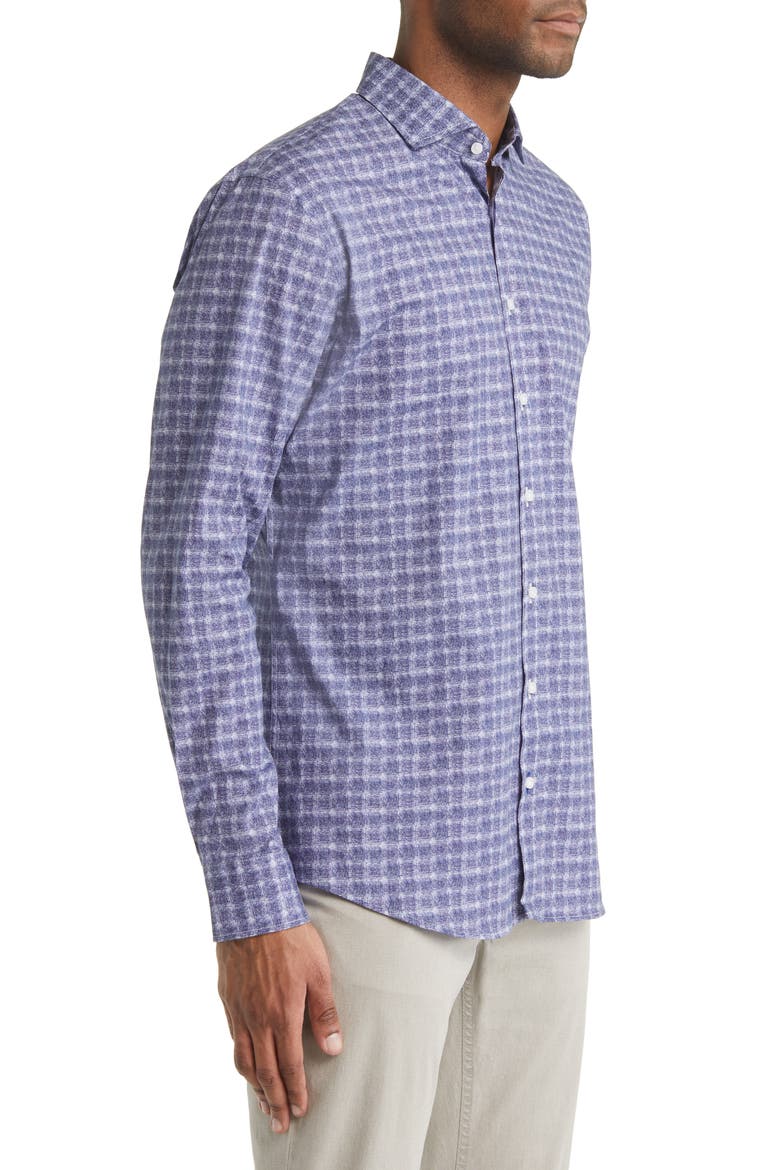 Harold Check Hi Flex Stretch Cotton Button-Up Shirt, Alternate, color, BLUE