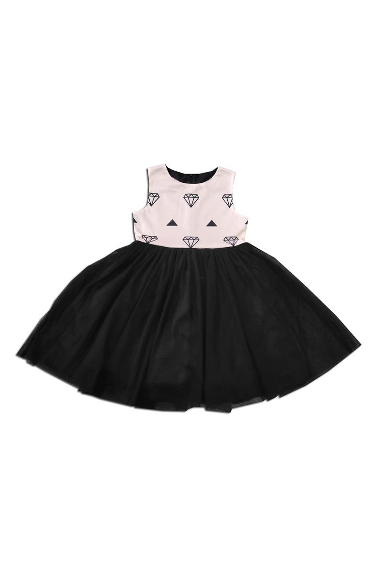JOE-ELLA Kids' Diamond Tulle Party Dress, Main, color, Pink/Black
