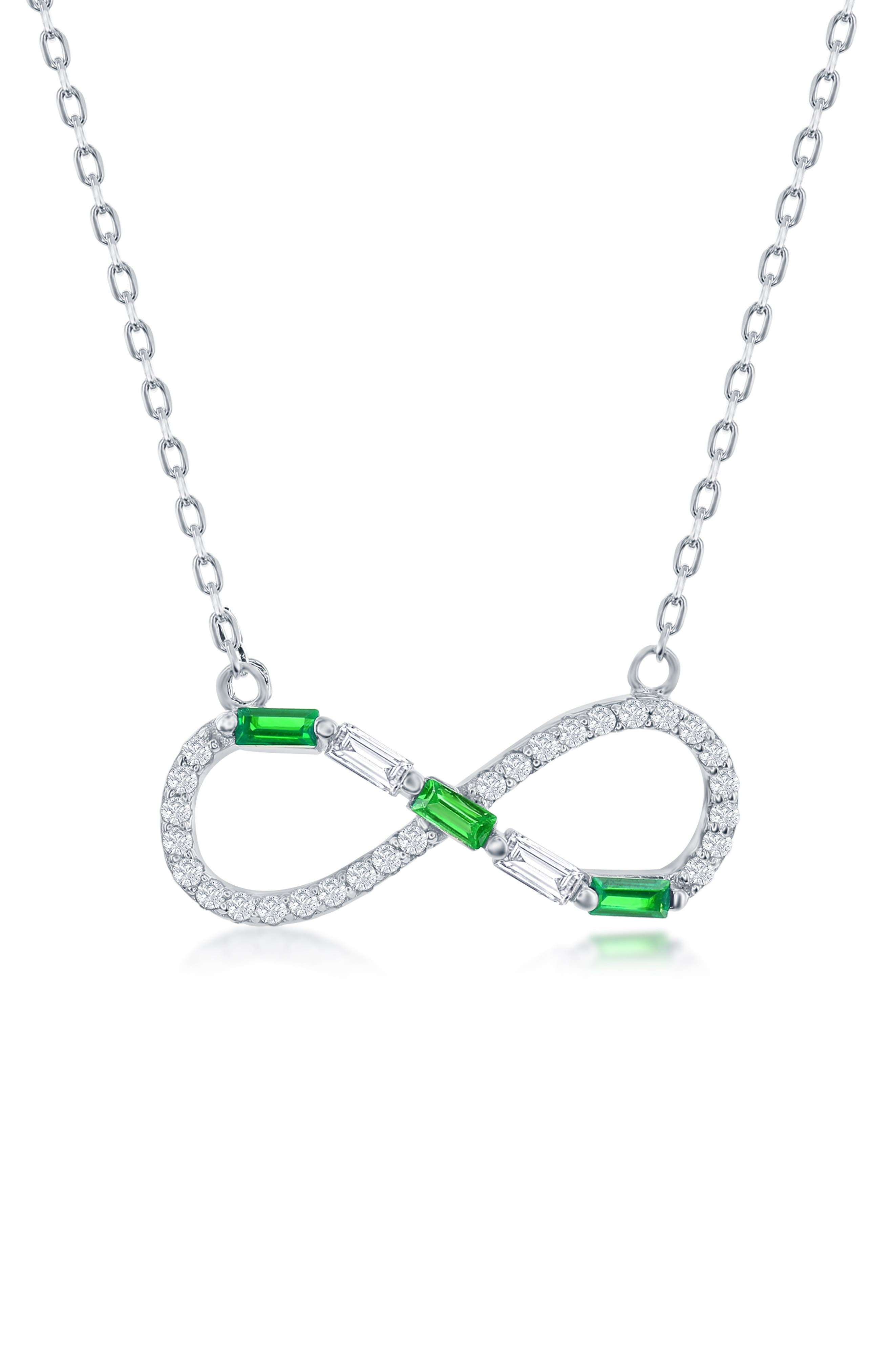 SIMONA Sterling Silver Created Emerald & CZ Infinity Pendant Necklace