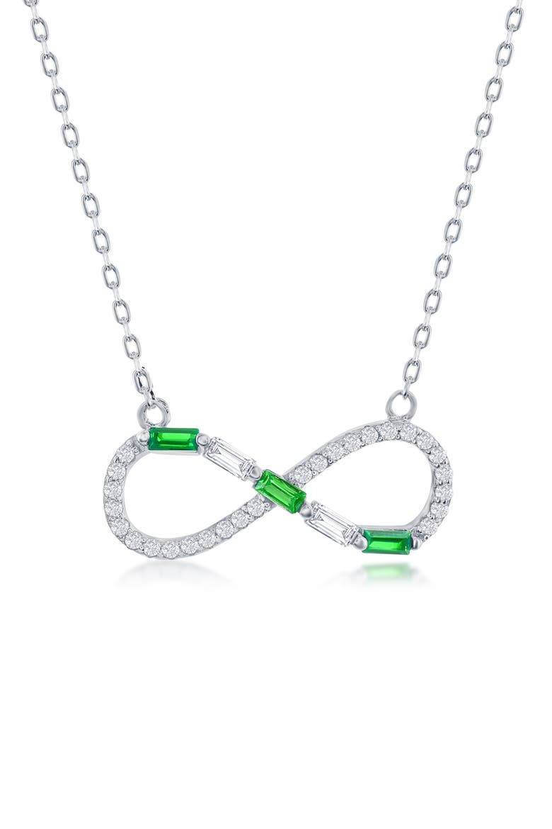 Sterling Silver Created Emerald & CZ Infinity Pendant Necklace, Main, color, EMERALD