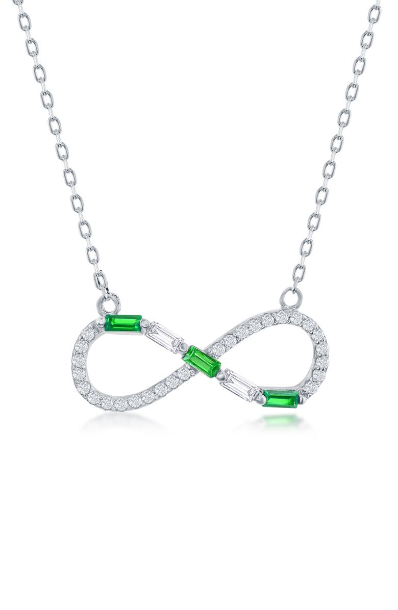 SIMONA Sterling Silver Created Emerald & CZ Infinity Pendant Necklace, Main, color, Emerald
