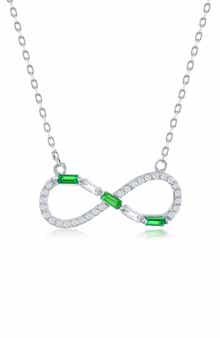 SIMONA Sterling Silver Created Emerald & CZ Infinity Pendant Necklace