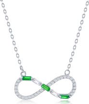 SIMONA Sterling Silver Created Emerald & CZ Infinity Pendant Necklace