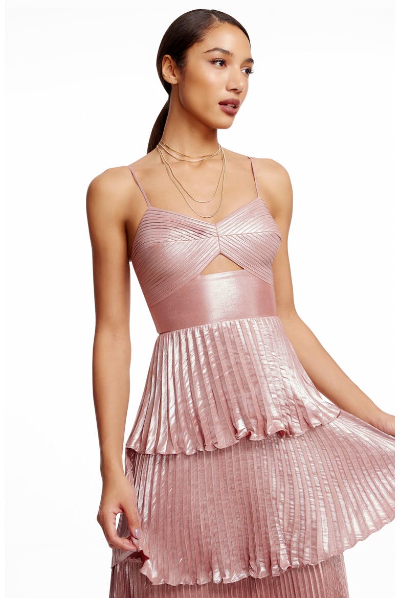 Zahrah Tiered Pleated Satin Evening Gown, Alternate, color, ROSE