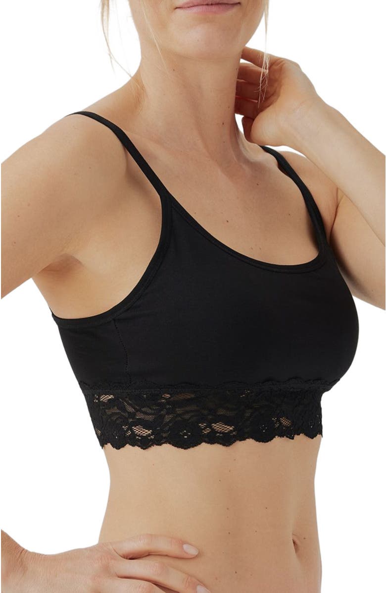 Pact Organic Cotton Lace Smooth Cup Bralette, Alternate, color, Black