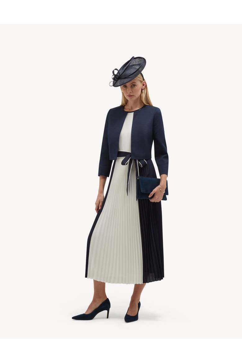Hattie Pleated Tie-Waist Midi Dress, Alternate, color, Midnightivory