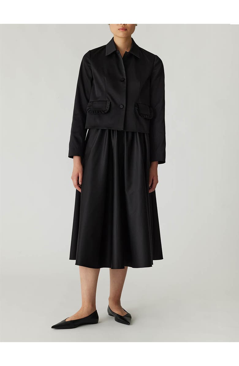 Rebecca Taylor Techy Sateen Ruffle Pocket Jacket, Main, color, Black