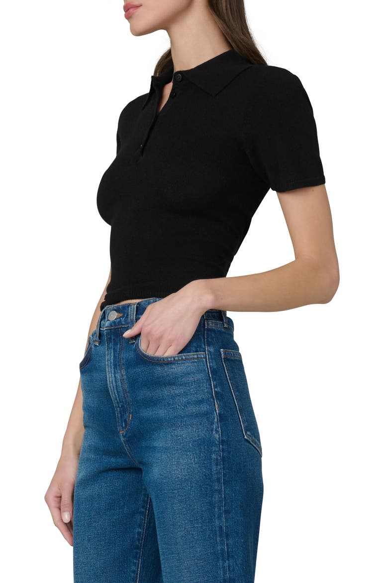 The Short Sleeve Cashmere Polo Sweater, Alternate, color, BLACK