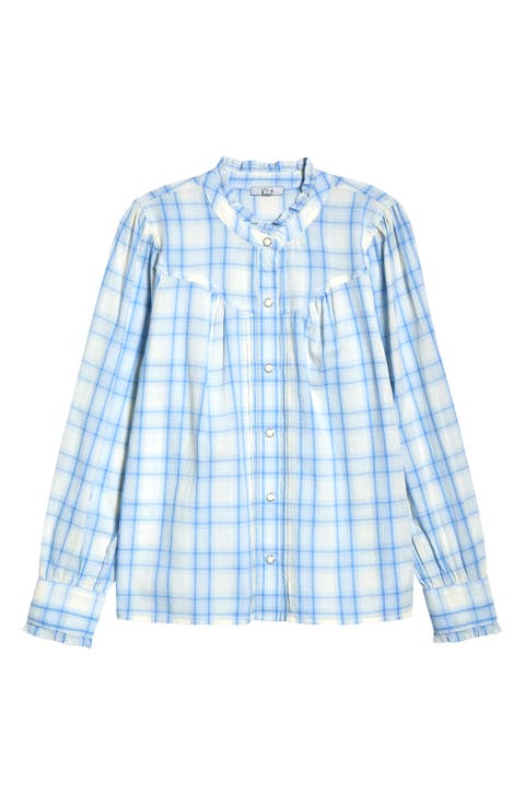 Alanna Ruffle Plaid Organic Cotton Snap-Up Shirt