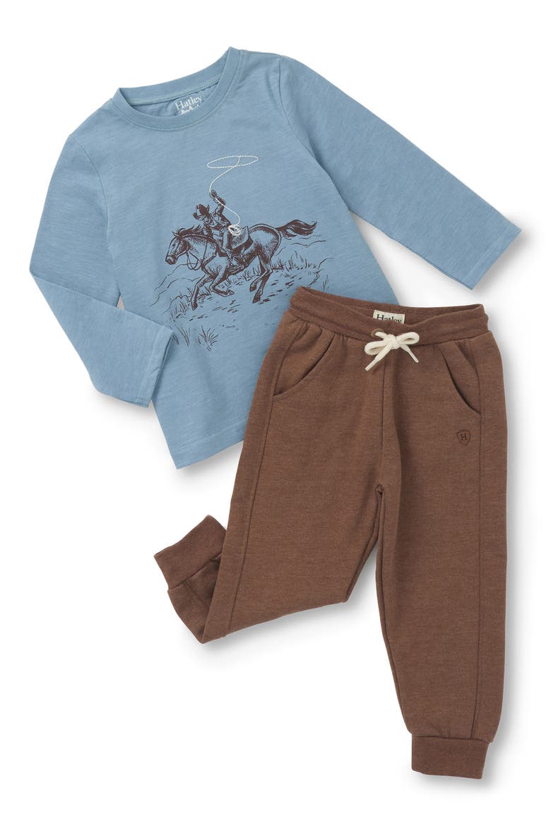 Ranch Long Sleeve Embroidered Graphic T-Shirt & Joggers Set, Main, color, LIGHT BLUE