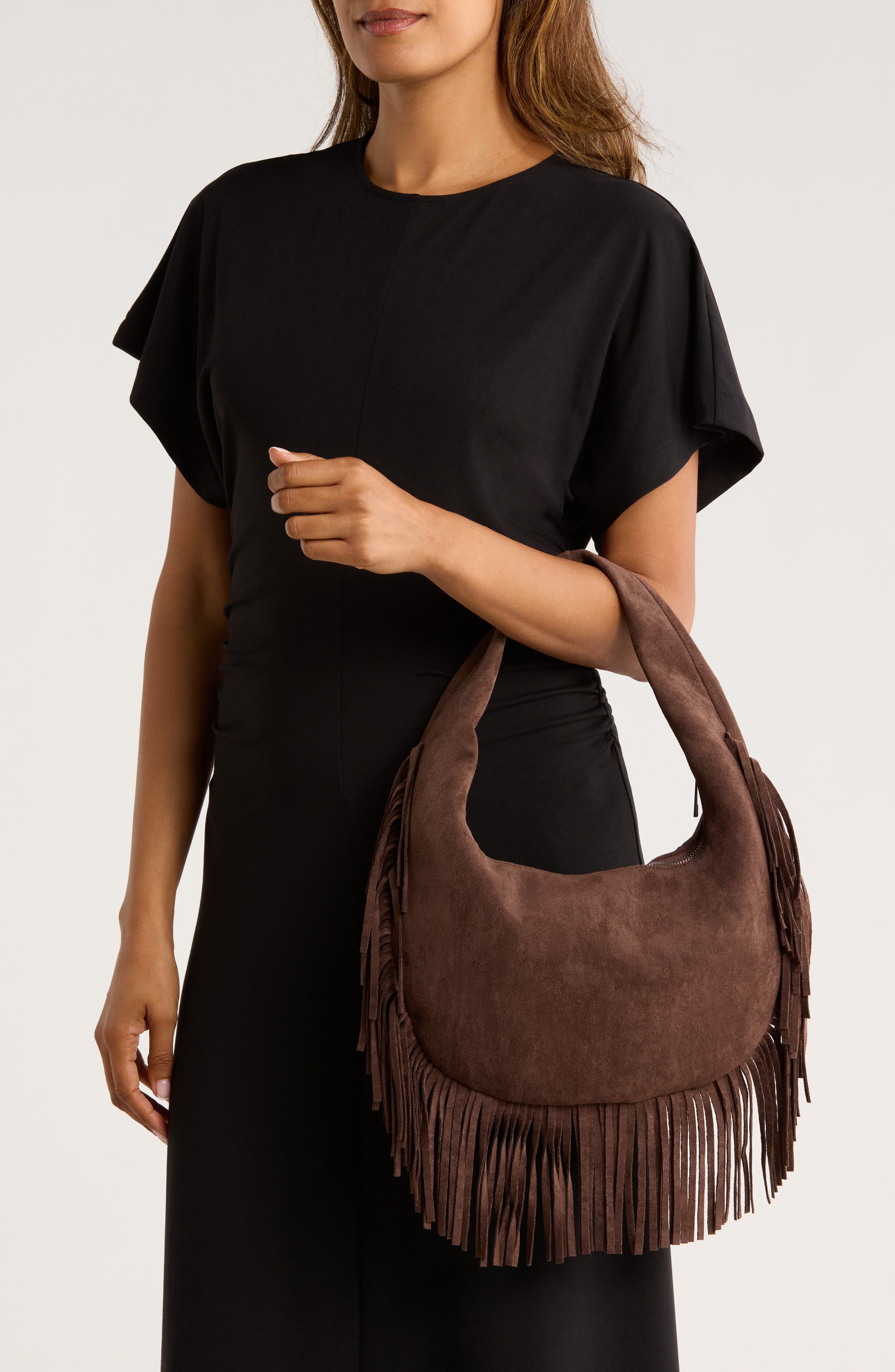 Collection XIIX Fringe Hobo Bag, Alternate, color, Brown