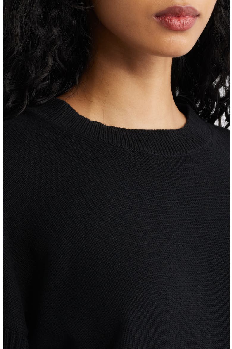 Rib Drop Shoulder Crewneck Sweater, Alternate, color, JET BLACK