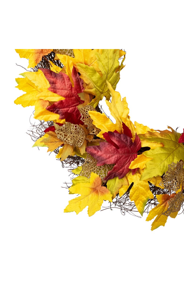 Northlight Maple and Glittered Leaves Artificial Fall Harvest Wreath - 22", Alternate, color, Orange