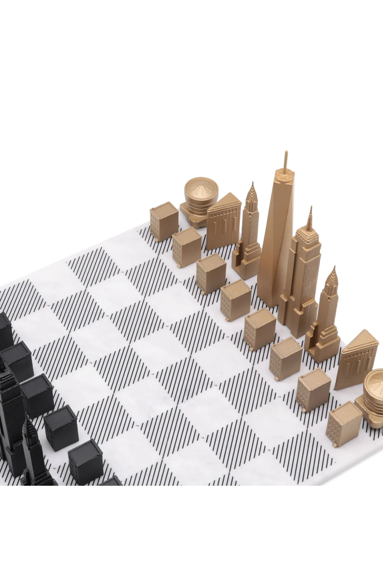 SKYLINE CHESS Chess Set Luxury Bronze New York Edition with Marble Hatch Board, Alternate, color, 