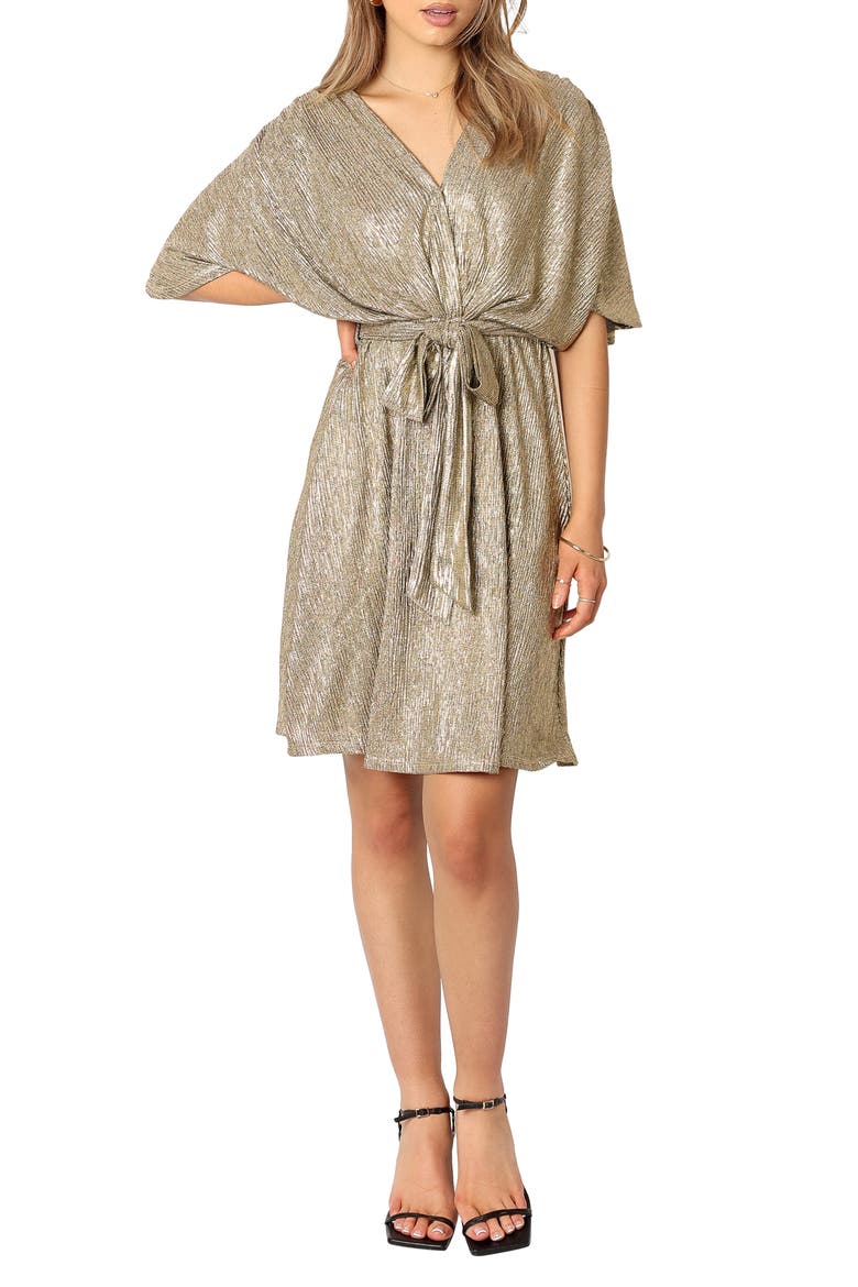 Vivid Crinkle Metallic Dress, Main, color, GOLD