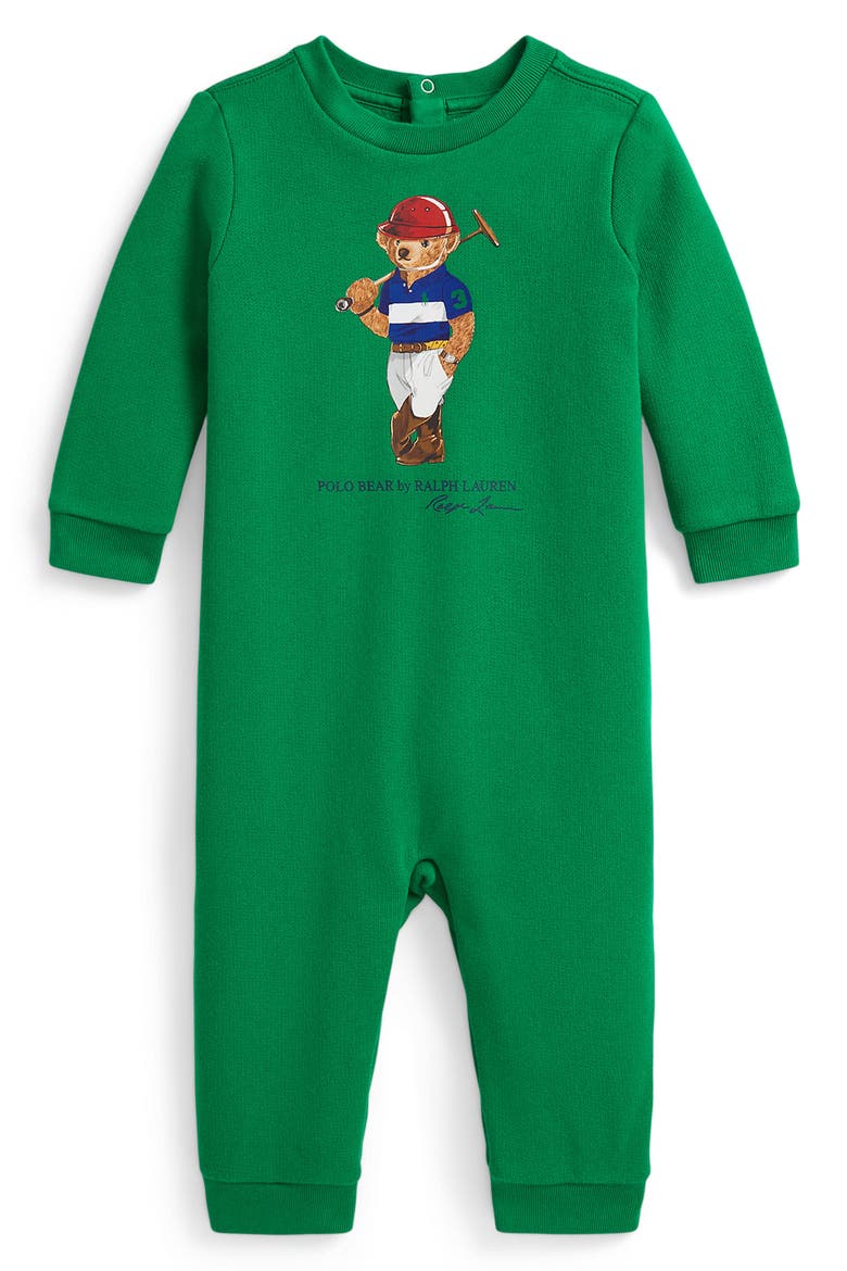Polo Bear Long Sleeve Cotton Blend Jumpsuit, Main, color, GREEN