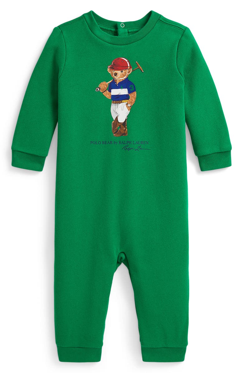 Ralph Lauren Polo Bear Long Sleeve Cotton Blend Jumpsuit, Main, color, Green
