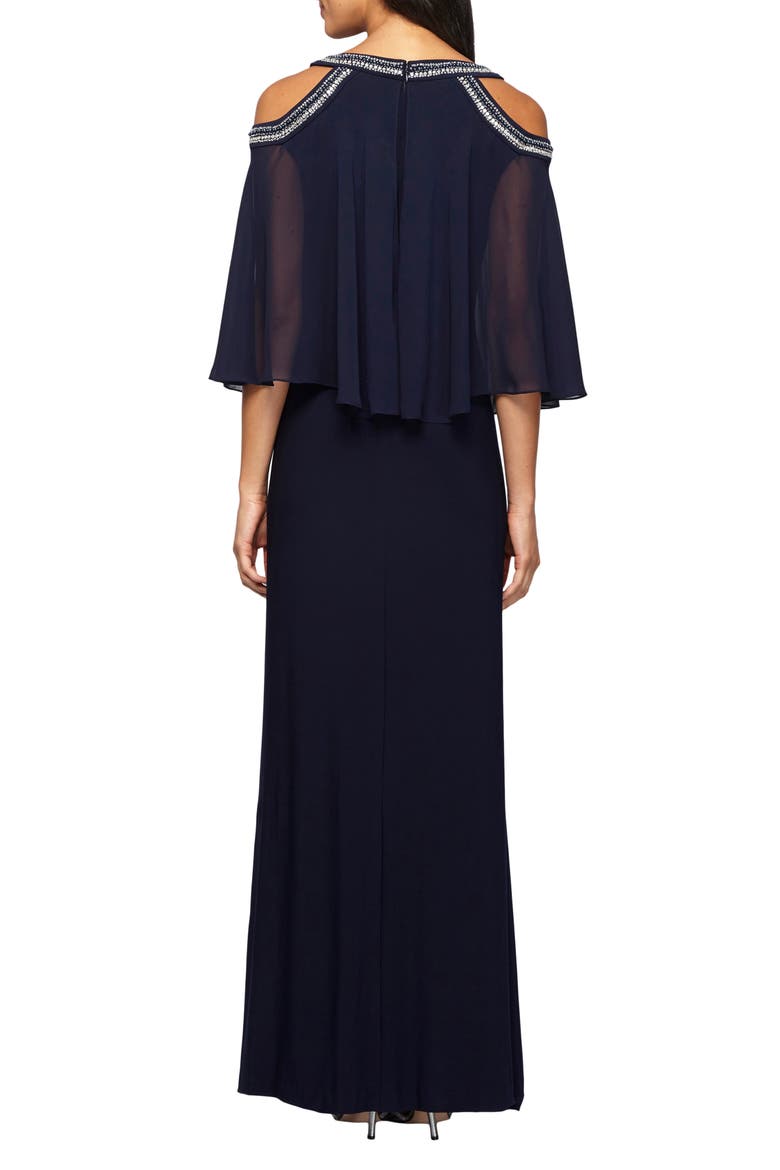 Embellished Cold Shoulder Popover Formal Gown, Alternate, color, NAVY