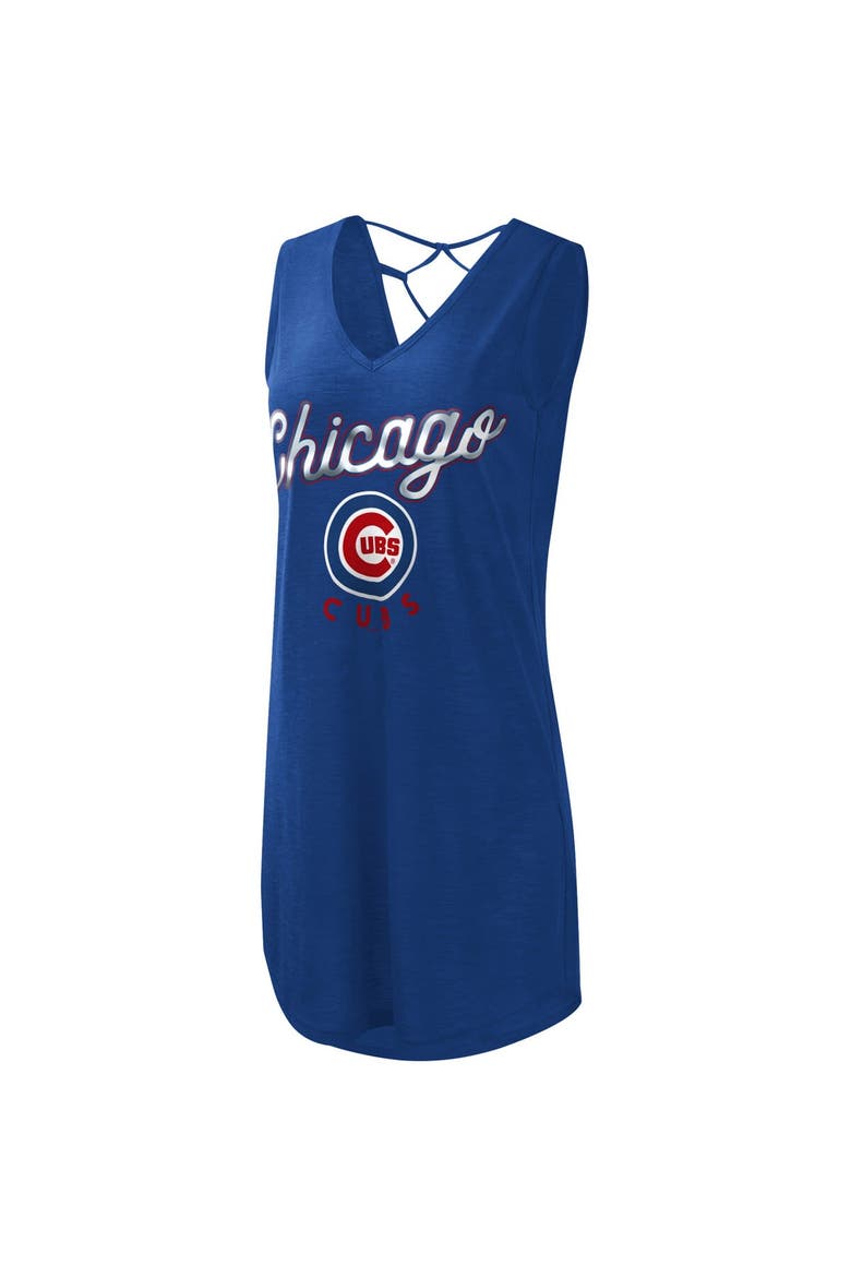 Women's G-III 4Her by Carl Banks Royal Chicago Cubs Game Time Slub Beach V-Neck Cover-Up Dress, Alternate, color, Royal