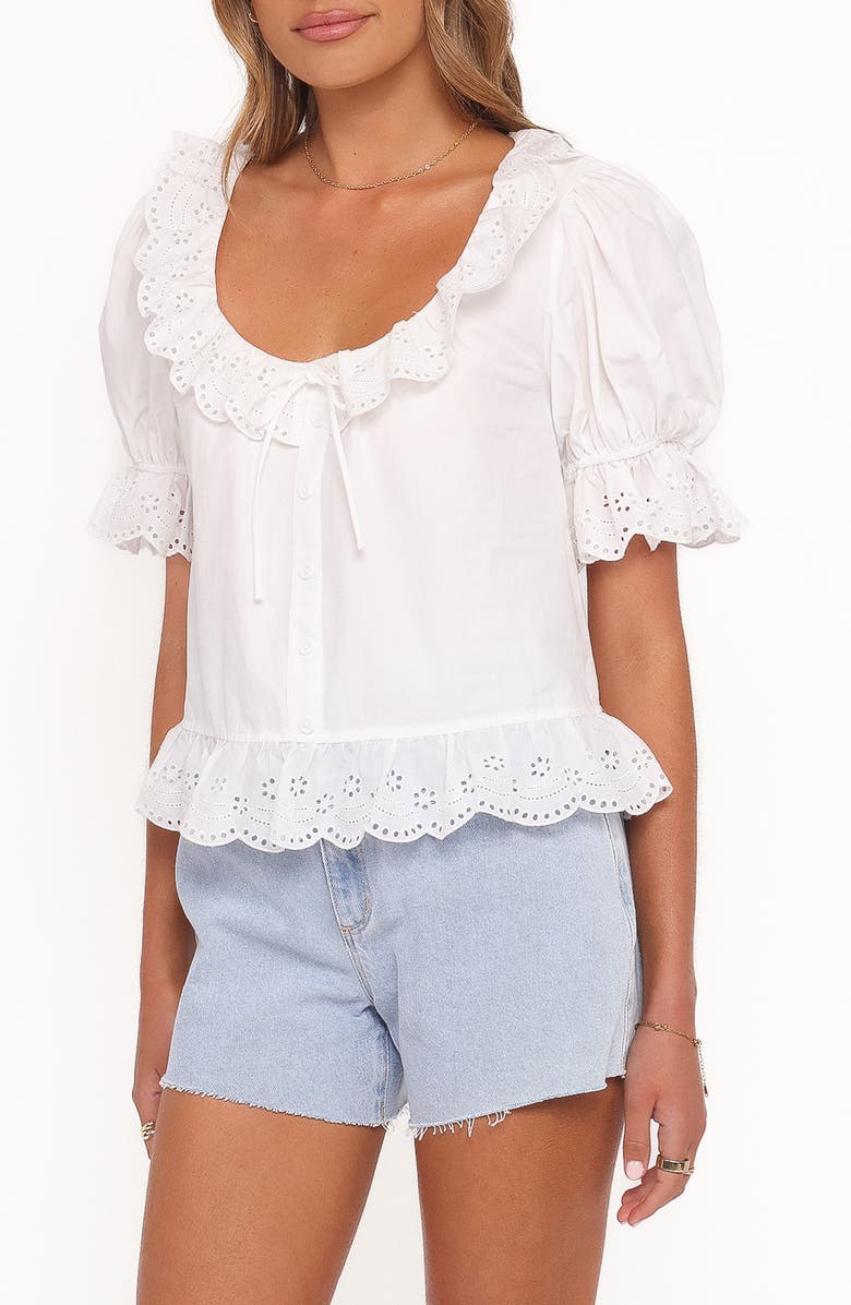 Petal & Pup Anouk Eyelet Trim Button-Up Top, Alternate, color, White