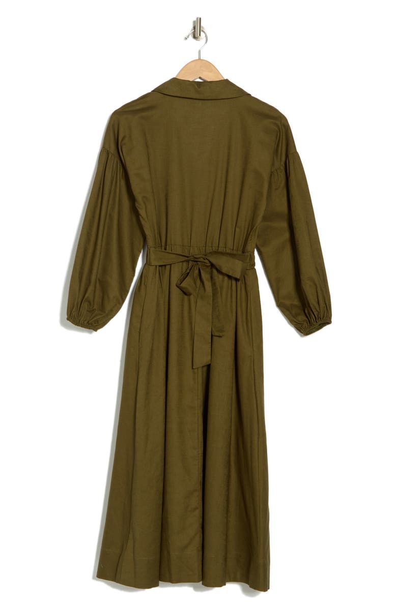 Mila Mae Long Sleeve Cotton & Linen Midi Shirtdress, Alternate, color, 