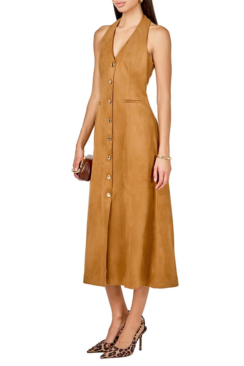 Faux Suede Sleeveless Midi Dress, Alternate, color, TAN