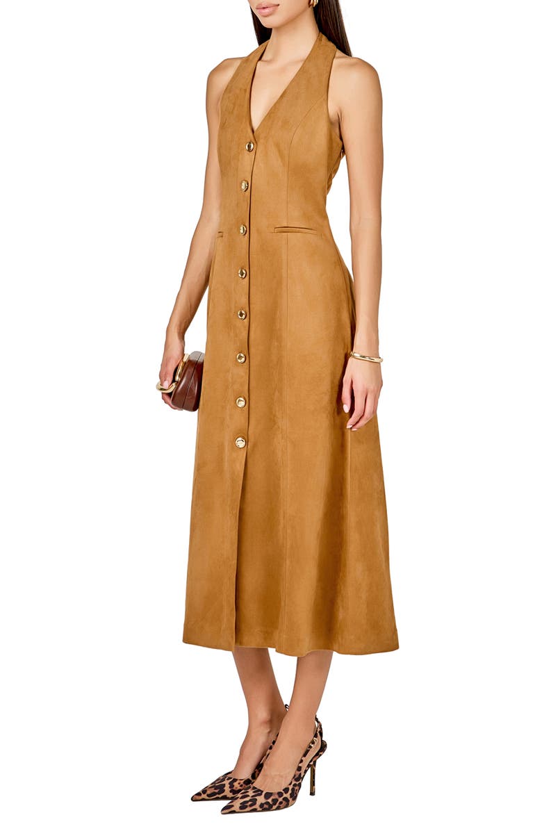 Endless Rose Faux Suede Sleeveless Midi Dress, Alternate, color, Tan