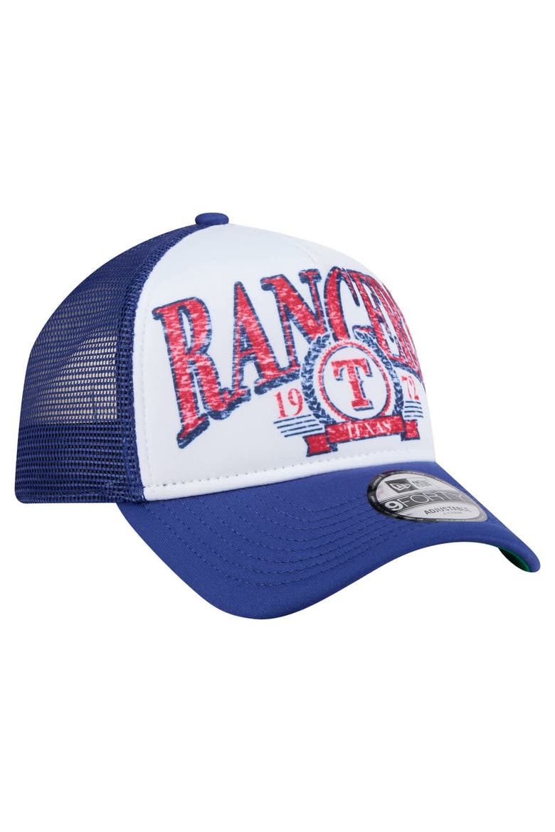 Men's New Era White/Royal Texas Rangers Trucker A-Frame 9FORTY Adjustable Hat, Alternate, color, White