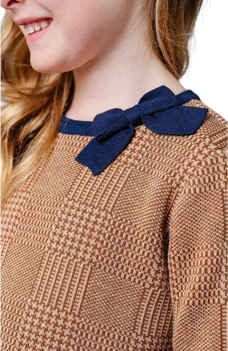 Hope & Henry Girls' Organic Bow Sweater Dress, Toddler, Alternate, color, Brown Glen Plaid Intarsia