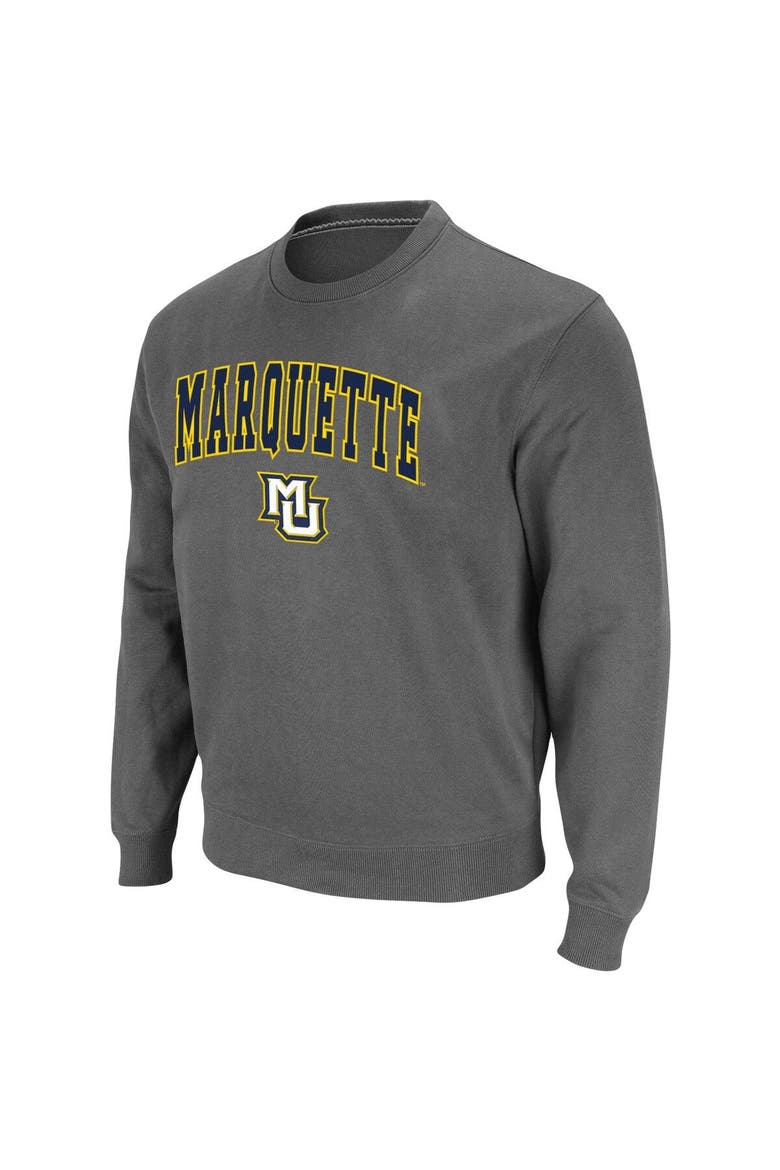 Men's Colosseum Charcoal Marquette Golden Eagles Arch & Logo Tackle Twill Pullover Sweatshirt, Alternate, color, Charcoal