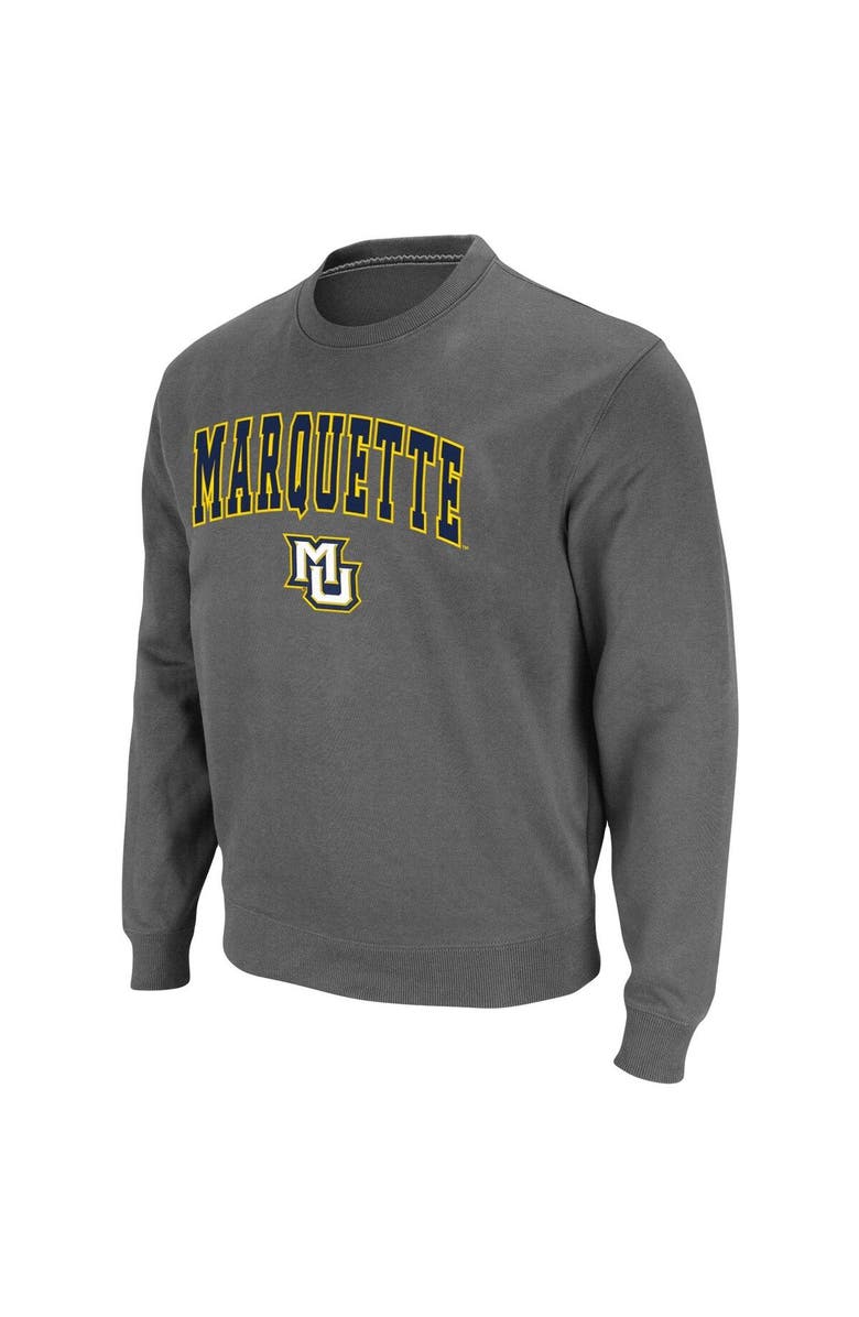 COLOSSEUM Men's Colosseum Charcoal Marquette Golden Eagles Arch & Logo Tackle Twill Pullover Sweatshirt, Alternate, color,